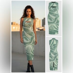 Cider Knit Abstract Marble Pattern Cut Out Maxi Dress - Green/Sage XL